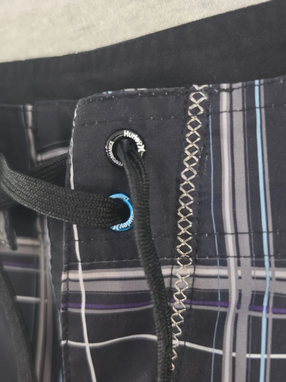 Hurley Phantom Men's Black, Grey, Blue and White Plaid Board Shorts